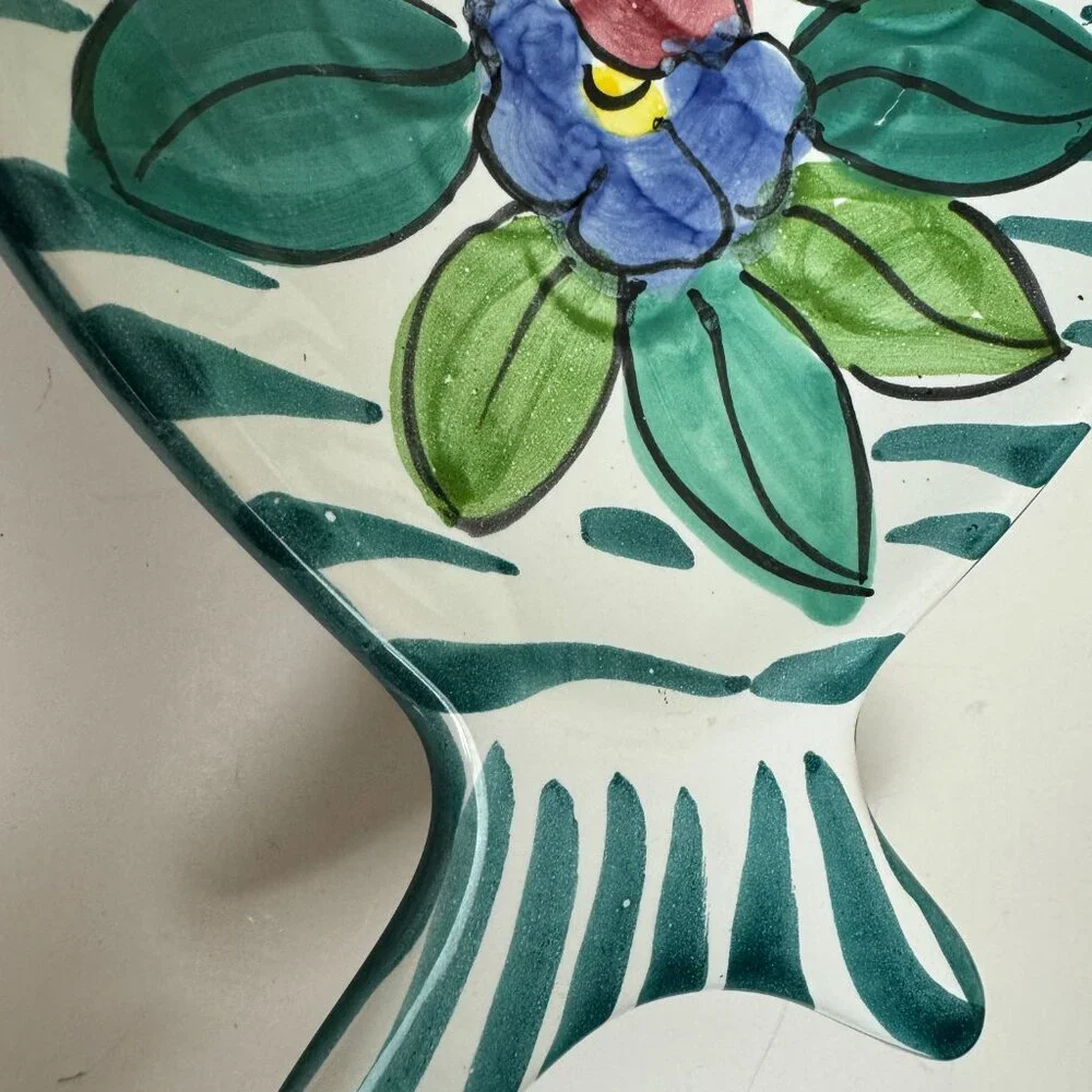 Italian Pottery Fish Shaped Serving Bowl Dish Plate Hand Painted